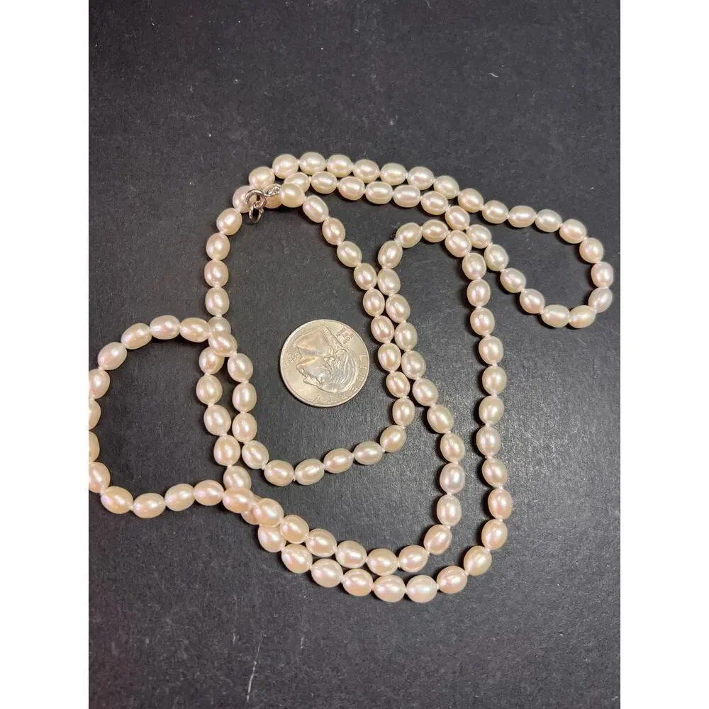 Estate 36” White Cultured Freshwater Pearl Necklace 925 Sterling - Picture 5 of 8